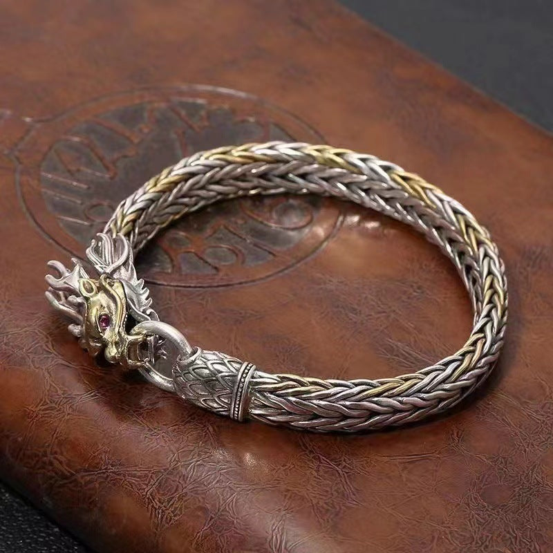 Serenemyst Handmade Braided Dragon Head Silver Plated Bracelet