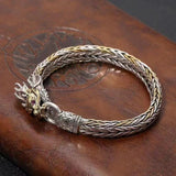 Serenemyst Handmade Braided Dragon Head Silver Plated Bracelet
