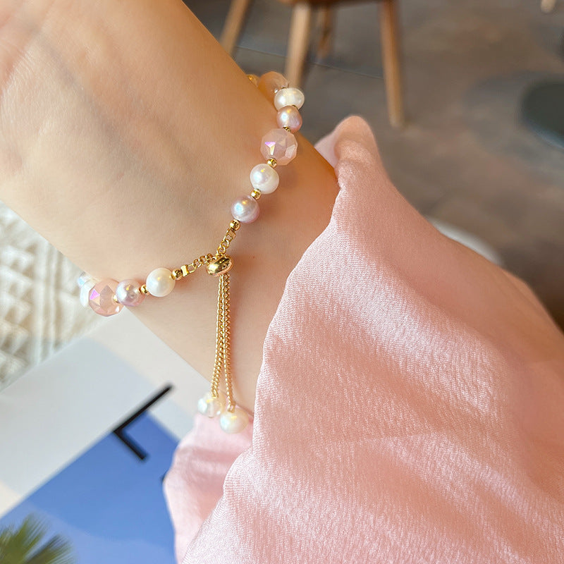 Serenemyst Natural Pearl Rose Quartz Alloy Chain Healing Charm Bracelet