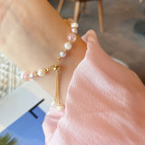 Serenemyst Natural Pearl Rose Quartz Alloy Chain Healing Charm Bracelet