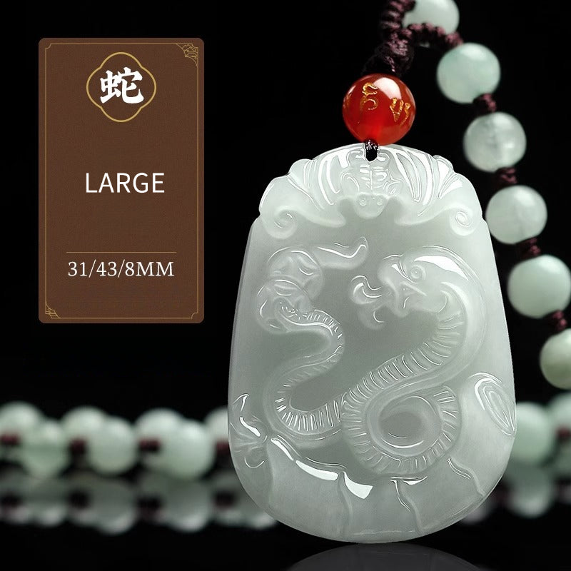Serenemyst Natural Hetian Jade Chinese Zodiac Protection Pendant With Beads Chain