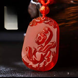 Serenemyst Natural Red Agate Carved Chinese Zodiac Protection Pendant
