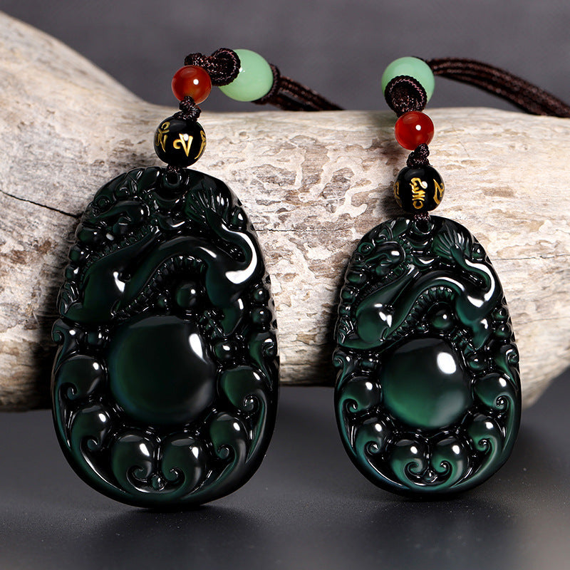 Serenemyst Rainbow Eye Ice Obsidian Dragon Pixiu Pendant