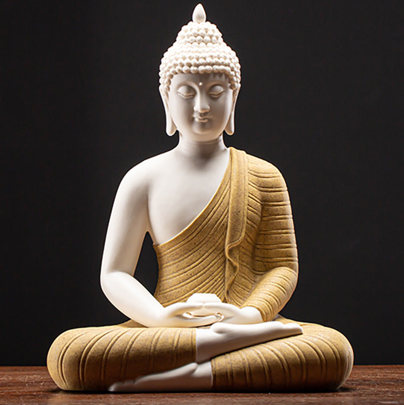 Serenemyst Colorful Ceramic Sakyamuni Buddha Statue Protection Lamp Decoration