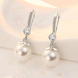 Serenemyst Natural Round Pearl Sterling Silver Inlaid Zircon Healing Earrings