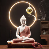 Serenemyst Colorful Ceramic Sakyamuni Buddha Statue Protection Lamp Decoration