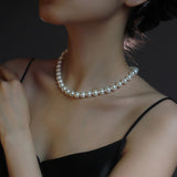 Serenemyst Natural Round White Pearl 925 Silver Clasp Purity Healing Necklace