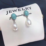 Serenemyst Natural Water Drop Pearl Turquoise Purity Earrings