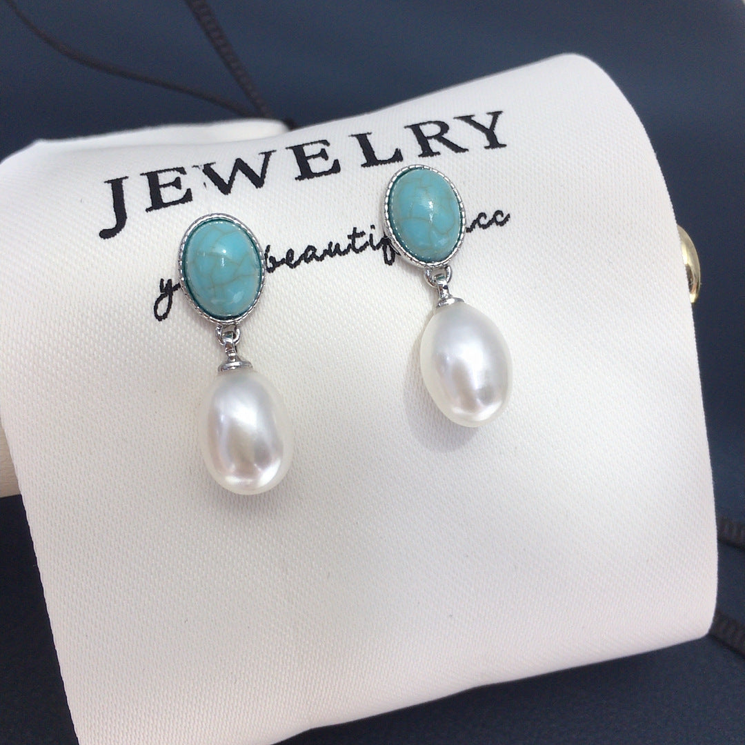 Serenemyst Natural Water Drop Pearl Turquoise Purity Earrings