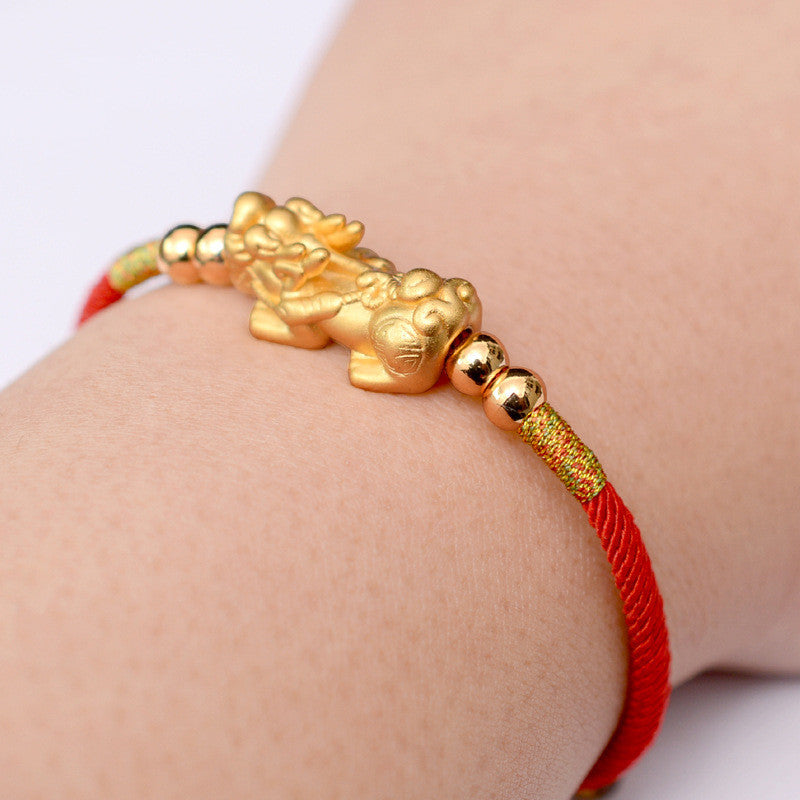 Serenemyst Red String Sterling Silver Gold-plated Pixiu Protection Wealth Bracelet