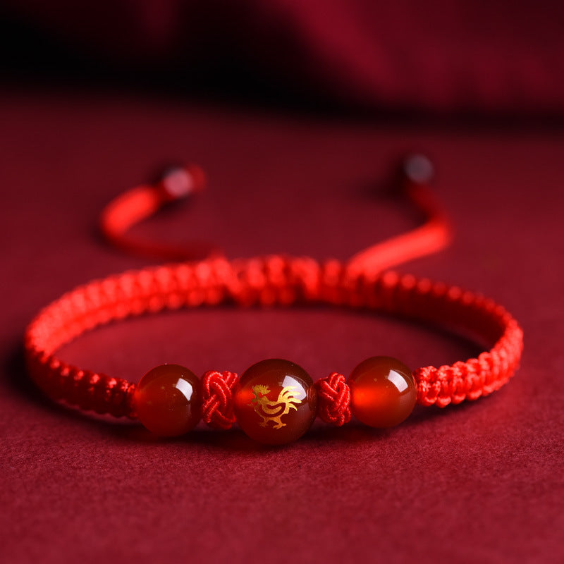 Serenemyst Twelve Zodiac Red String Red Agate Fortune Bead Bracelet