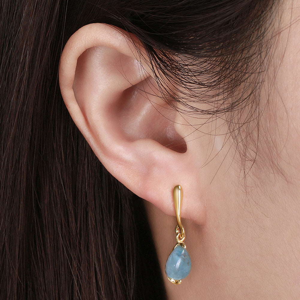 Serenemyst Sterling Silver Natural Aquamarine Water Drop Pendant Healing Earrings