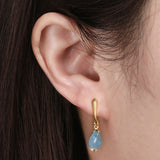 Serenemyst Sterling Silver Natural Aquamarine Water Drop Pendant Healing Earrings