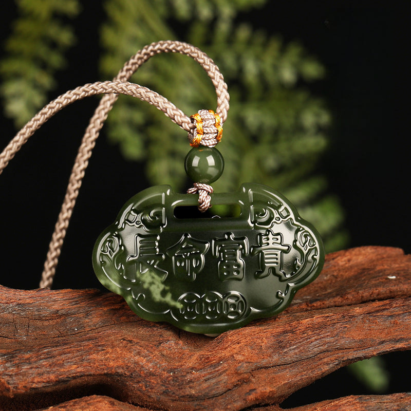 Serenemyst Natural Hetian Jade Ruyi Lock Pendant  Protection Peace Necklace