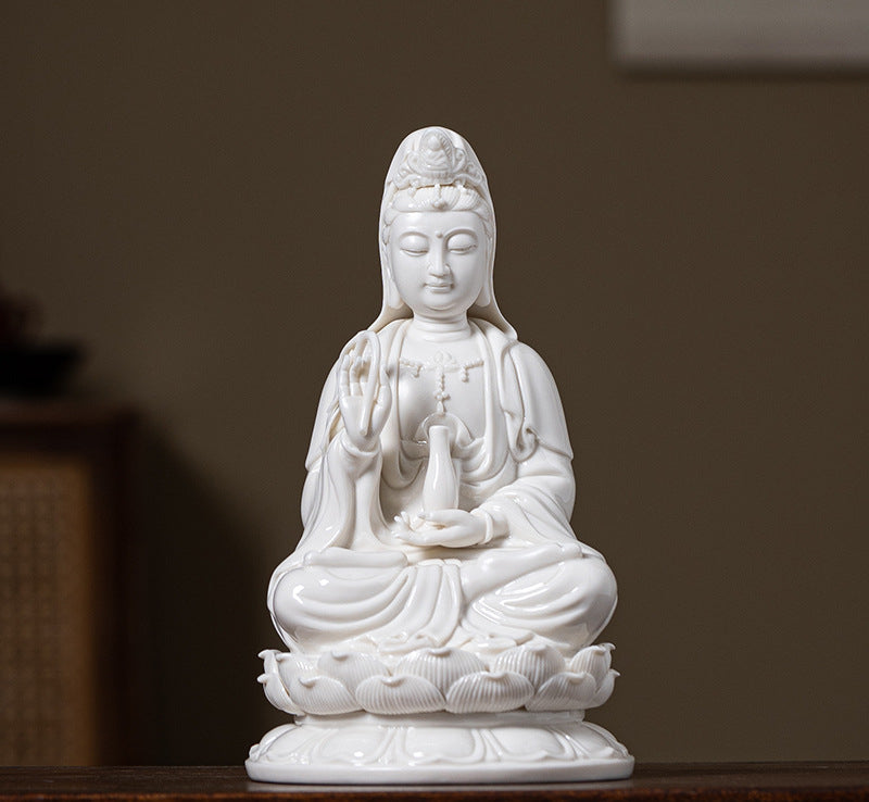 Serenemyst White Ceramic Protection Statue Decoration of Ksitigarbha Guanyin and Sakyamuni Buddha