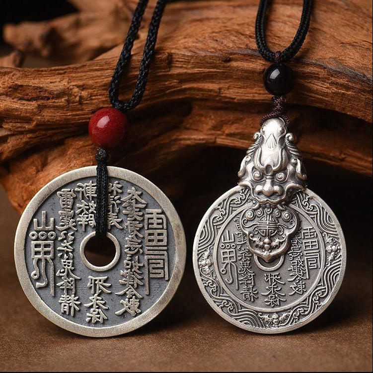 Serenemyst Sterling Silver Pixiu Bagua Coin Pendant Protection Necklace