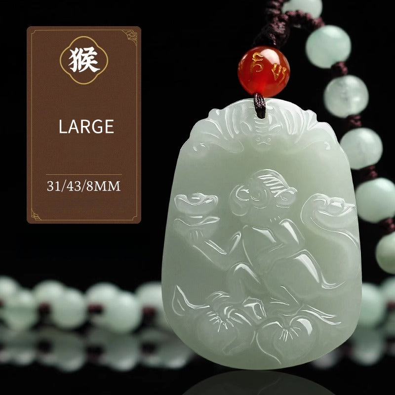 Serenemyst Natural Hetian Jade Chinese Zodiac Protection Pendant With Beads Chain