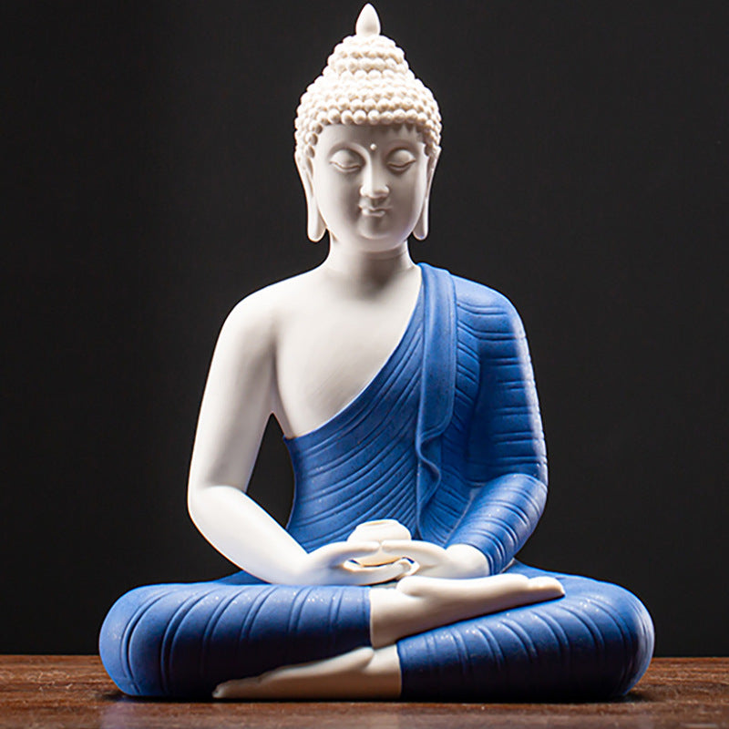 Serenemyst Colorful Ceramic Sakyamuni Buddha Statue Protection Lamp Decoration