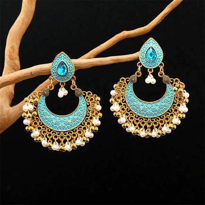 Serenemyst Handmade Vintage Gemstone Hollow Bell Pendant Blessing Earrings