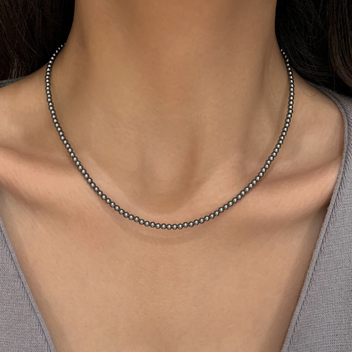 Serenemyst Natural Round Black Pearl Purity Calm Necklace