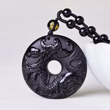 Serenemyst Natural Obsidian Carved Chinese Zodiac Peace Buckle Protection Pendant