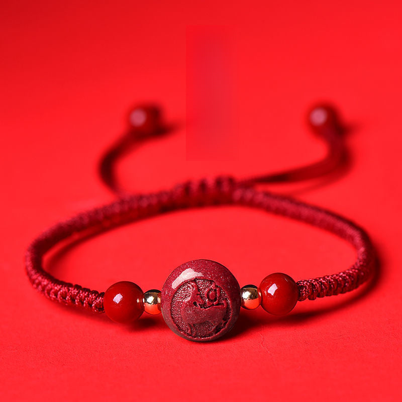 Serenemyst Red String Cinnabar Carved Chinese Zodiac Protection Bracelet