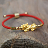 Serenemyst Red String Sterling Silver Gold-plated Pixiu Protection Wealth Bracelet