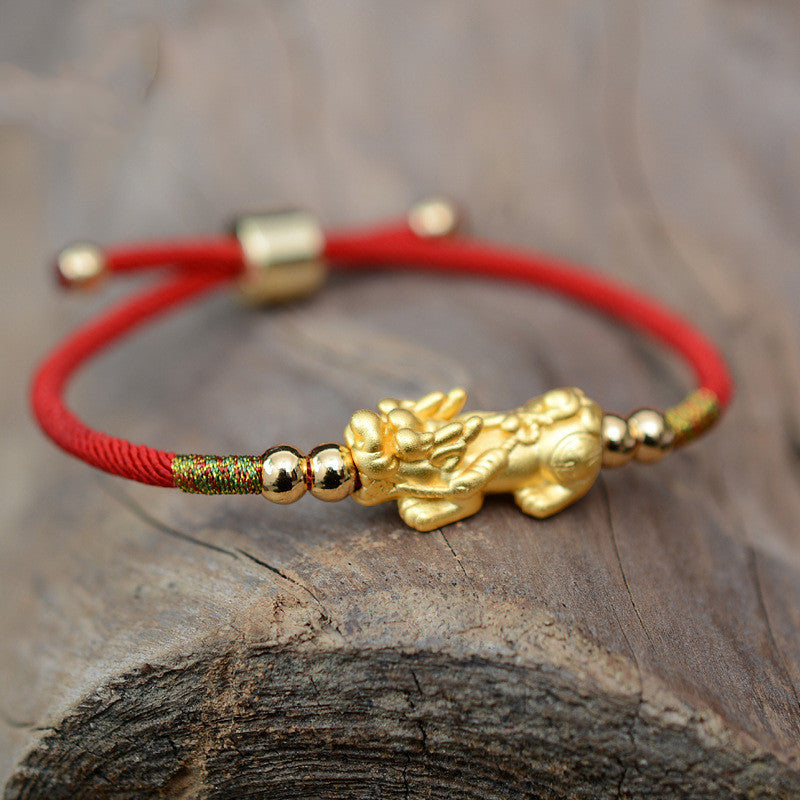 Serenemyst Red String Sterling Silver Gold-plated Pixiu Protection Wealth Bracelet