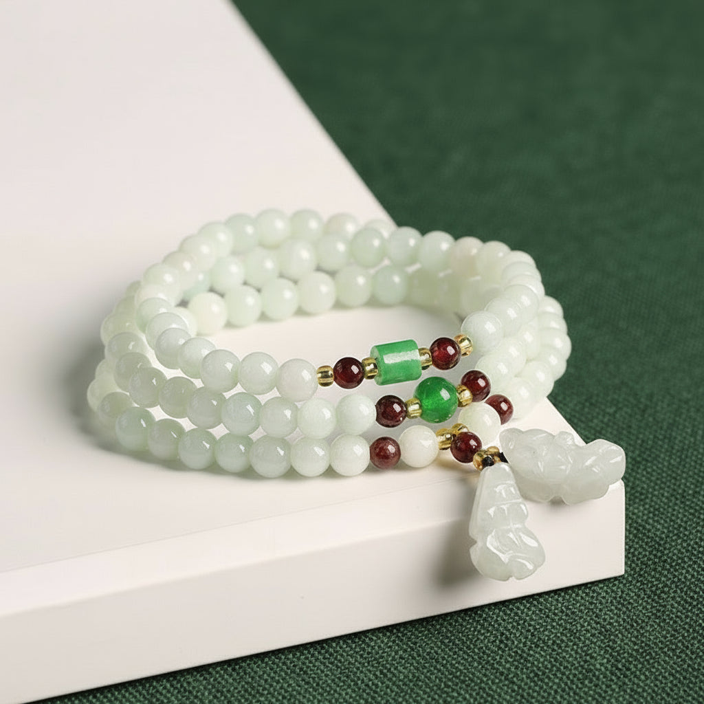 Serenemyst Dry Green Garnet Jade Bracelet With Pendant
