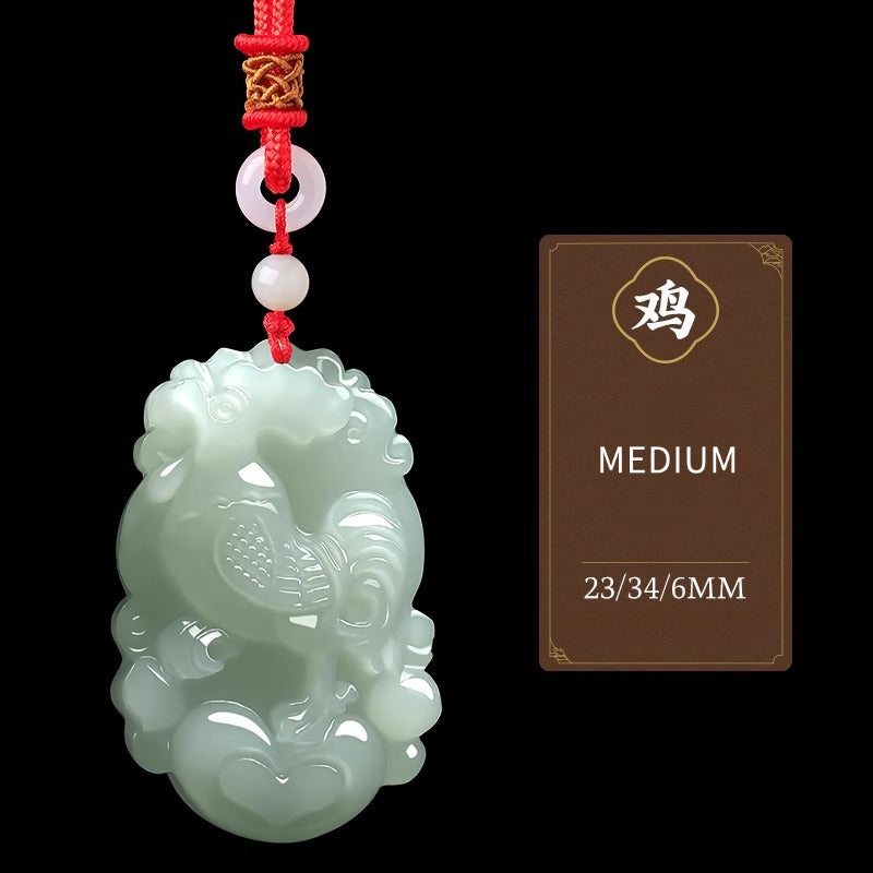 Serenemyst Natural Hetian Jade Chinese Zodiac Protection Pendant With Beads Chain