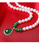 Serenemyst Natural White Round Pearl Zircon Pendant Purity Healing Necklace