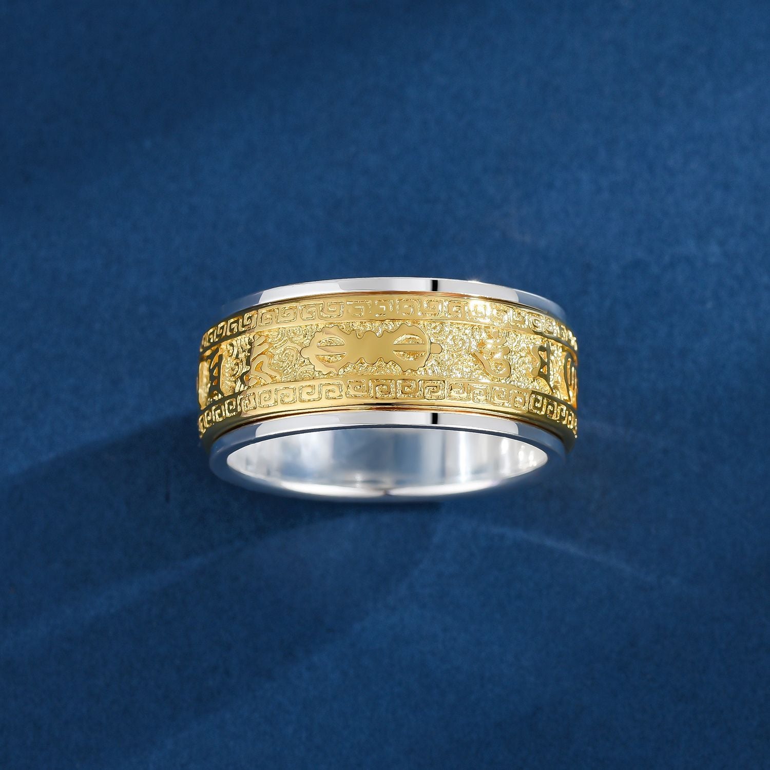 Serenemyst Tibetan Sterling Silver Rotatable Six-Word Mantra Protection Harmony Ring