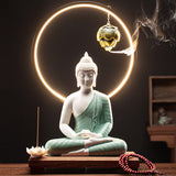 Serenemyst Colorful Ceramic Sakyamuni Buddha Statue Protection Lamp Decoration