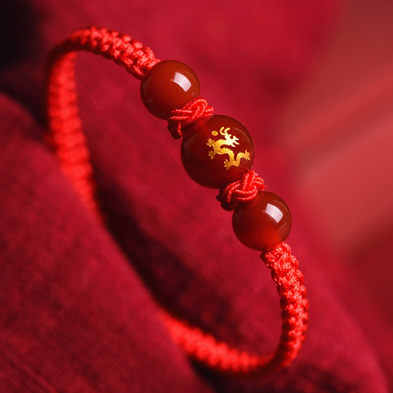 Serenemyst Twelve Zodiac Red String Red Agate Fortune Bead Bracelet