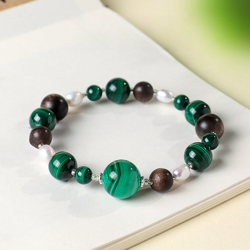 Serenemyst Natural Malachite Agarwood Pearl Protection Purity Bracelet