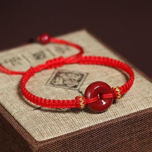 Serenemyst Red String Natural Cinnabar Peace Buckle Blessing Bracelet