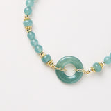 Serenemyst Blue Jade Beads Peace Buckle Copper Gold-Plated Chain Protection Bracelet