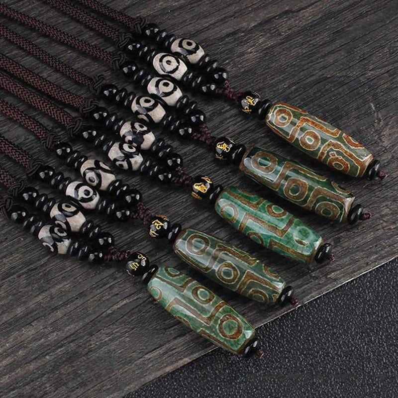 Serenemyst Tibetan Agate Nine-Eyed Dzi Pendant Protection Necklace