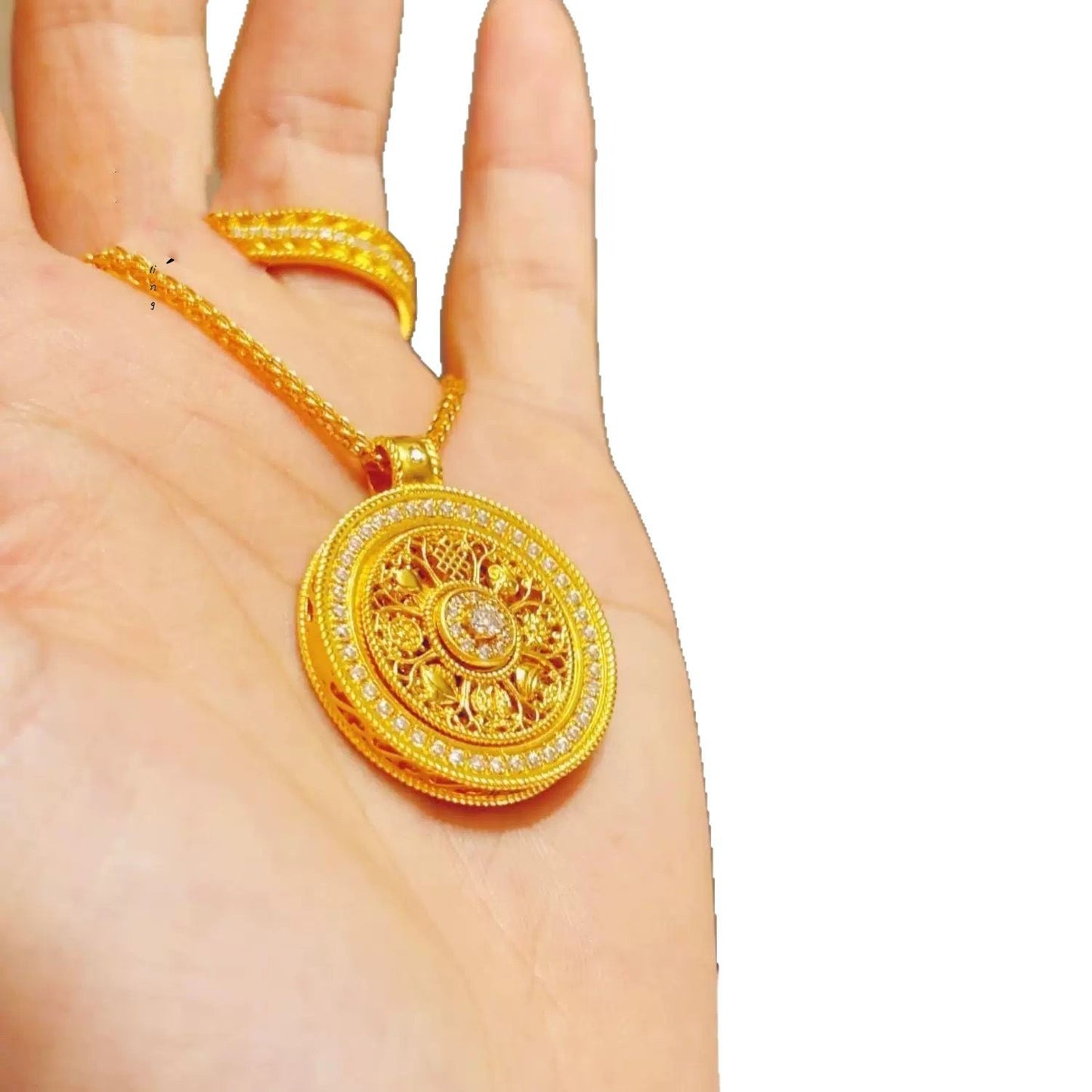 Serenemyst Full Diamond Eight Treasures Compass Pendant Protection Necklace