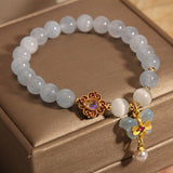 Serenemyst Natural Aquamarine Butterfly Pearl Pendant Healing Charm Bracelet