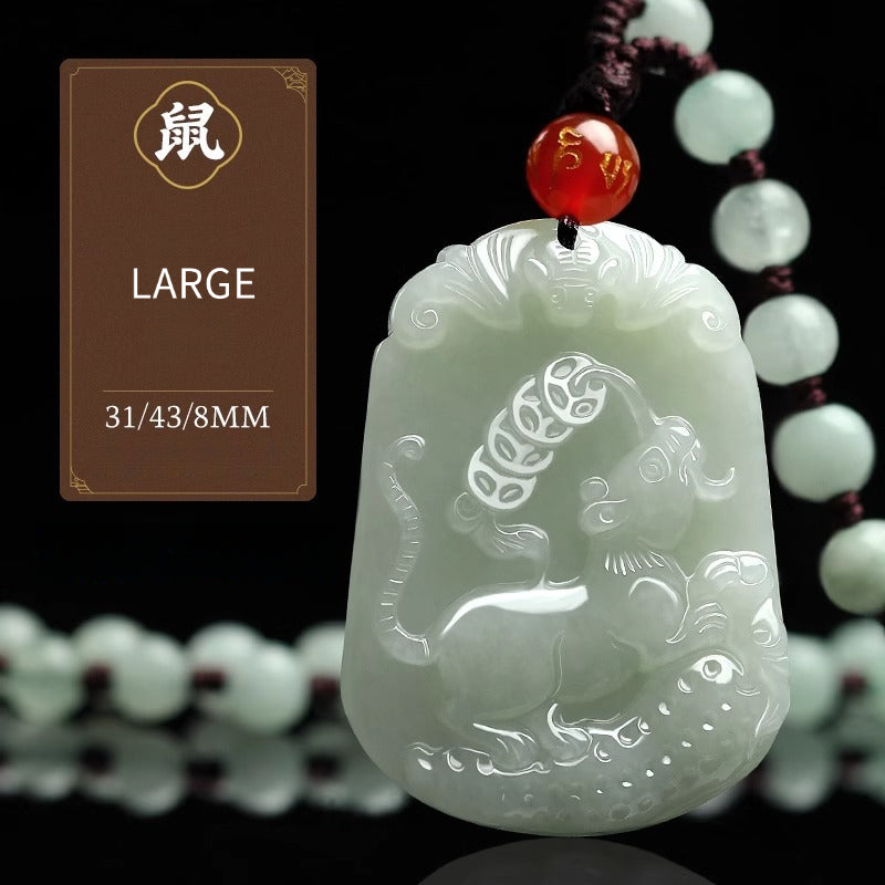 Serenemyst Natural Hetian Jade Chinese Zodiac Protection Pendant With Beads Chain