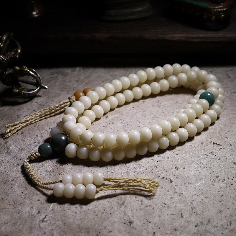 Serenemyst White Bodhi Seed Beads Harmony Mala Bracelet