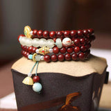 Serenemyst Lobular Red Sandalwood Bell And Drum Wisdom Mala Bracelet