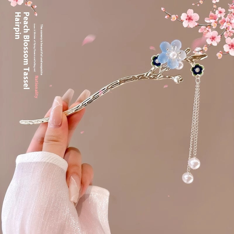 Serenemyst Classical Chinese Style Peach Blossom Tassel Healing Hairpin