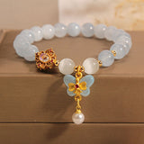 Serenemyst Natural Aquamarine Butterfly Pearl Pendant Healing Charm Bracelet