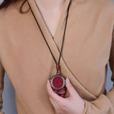 Serenemyst Tibetan Sterling Silver Cinnabar Taoist Mantra Bagua Protection Pendant Necklace